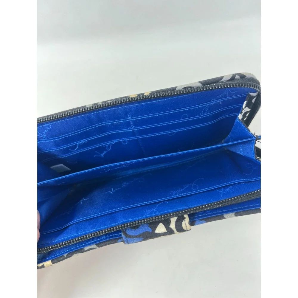 Vera Bradley Canterbury Pattern Turn Lock Zip Around Wallet Cobalt Blue Black